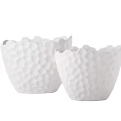 10.5”H X8”W X 10”L SMALL WHITE CERAMIC GEOMETRIC TALL BOAT