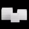 5”H X 5.25” X 5.25” MEDIUM WHITE Ceramic Square Pot With 4 Tier Embossed Oblong Lattice Design Body And Tapered Bottom