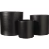 6” X 6” MEDIUM BLACK CERAMIC CYLINDER RIBBED PATTERN DESIGN
