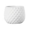 6.25”H X 8” WHITE LARGE Cement Round Pot With Embossed Geometric Pattern Design Body