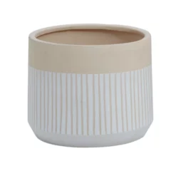11.5”H X 13.5” WHITE/TAN CERAMIC AVELINE POT