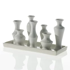 11.7”’ X 4.5” X 6”H WHITE CHIC BUD VASE (AD)