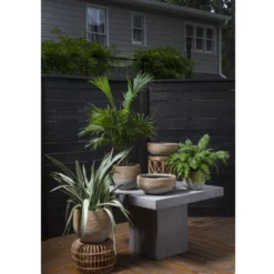 9.25”h X 9” CONCRETE REED POT WITH NATURAL ROPE -Quality Wholesale Shop accent decor 925h x 9 concrete reed pot with natur 1