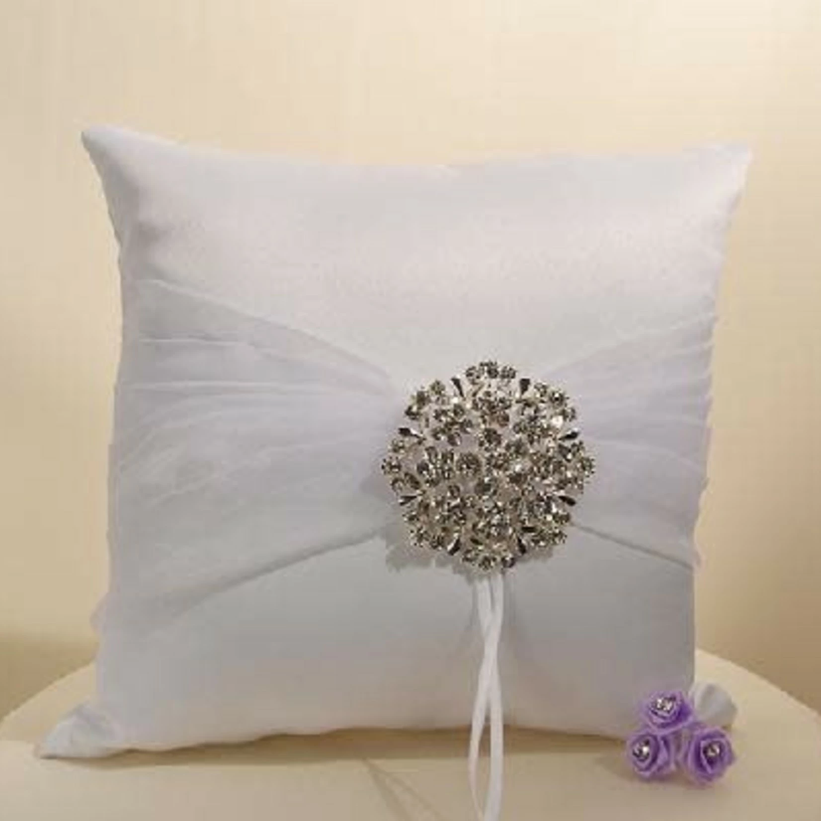 IVORY RING PILLOW W RHINESTONE BROOCH 3 IVORY RING PILLOW W RHINESTONE BROOCH