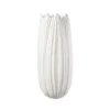 13.75”H X 6” LARGE MATTE WHITE Ceramic Round Vase With Uneven Lip And Embossed Pattern Design Body