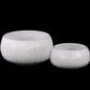 5.25”H X 10”D LARGE LOW ROUNDED CYLINDER WHITE CERAMIC RIBBED
