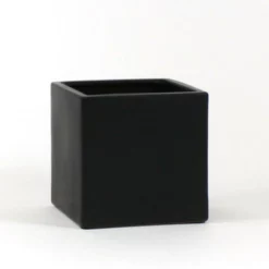 8" X 8" X 8" MATTE BLACK CERAMIC CUBE SQUARE VASE POT