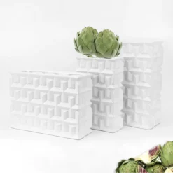 8.75”H X 11.75” X 4.75” WHITE EMBOSSED SQUARE CERAMIC VASE -Quality Wholesale Shop 875h x 1175 x 475 white embossed square ceramic va 2