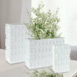 8.75”H X 11.75” X 4.75” WHITE EMBOSSED SQUARE CERAMIC VASE -Quality Wholesale Shop 875h x 1175 x 475 white embossed square ceramic va 3
