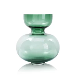 9.75’H X 8.75” GREEN GLASS DOBLE VASE