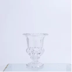 9”h X 7” THICK GLASS PEDESTAL VASE