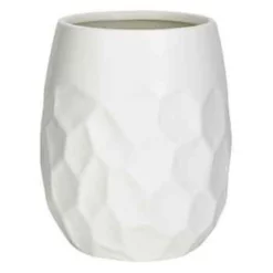 9”H X 7” WHITE CERAMIC HAMMERED VASE