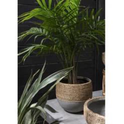 11.5”h X 12” CONCRETE REED POT WITH NATURAL ROPE -Quality Wholesale Shop accent decor 115h x 12 concrete reed pot with natu 1