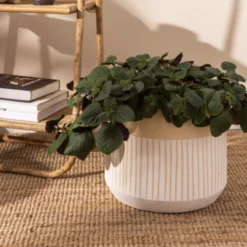 13.5”H X 15” WHITE/TAN CERAMIC AVELINE POT -Quality Wholesale Shop accent decor 135h x 15 white tan ceramic aveline p 1