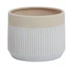 13.5”H X 15” WHITE/TAN CERAMIC AVELINE POT
