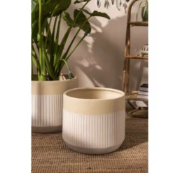 13.5”H X 15” WHITE/TAN CERAMIC AVELINE POT -Quality Wholesale Shop accent decor 135h x 15 white tan ceramic aveline p 2