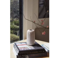 8”H X 4.25” OFF-WHITE CERAMIC FAULT LINE VASE -Quality Wholesale Shop accent decor 8h x 425 off white ceramic fault line 1