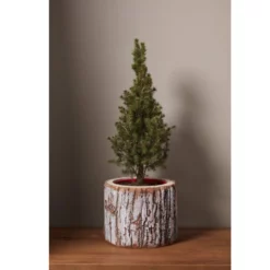 8"h X 9.75" WOOD PINEFROST POT -Quality Wholesale Shop accent decor 8h x 975 wood pinefrost pot 1