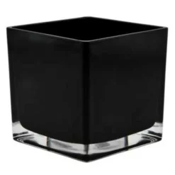 BLACK SQUARE GLASS VASE: 6""X6""OPEN,6""H