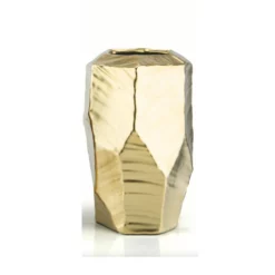 H-7.75" D-5.75"x5.75" Open-3.5 GOLD SHINY GEOMETRIC CERAMIC