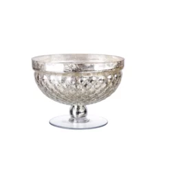 H:5.5” D:8” MERCURY SILVER GLASS LOW PEDESTAL COMPOTE